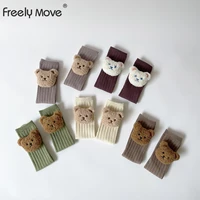 freely move baby boys girls socks solid cartoon bear long socks kids knee lengths soft cotton baby socks kids knee high socks