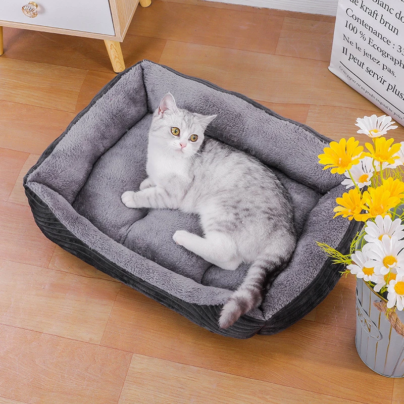 

Bed for Dog Cat Pet Square Plush Kennel Medium Small Dog Sofa Bed Cushion Pet Calming Dog Bed House Pet Supplies Accessories