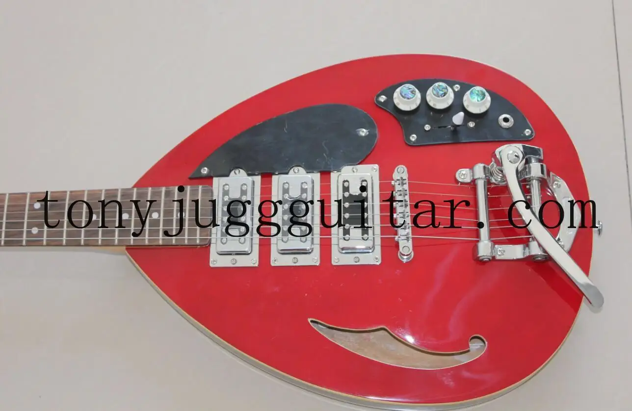 

Custom Short Scale Hutchins Brian Jones Vox Teardrop Signature Wine Red Semi Hollow Body Electric Guitar Little Bigs Bridge,