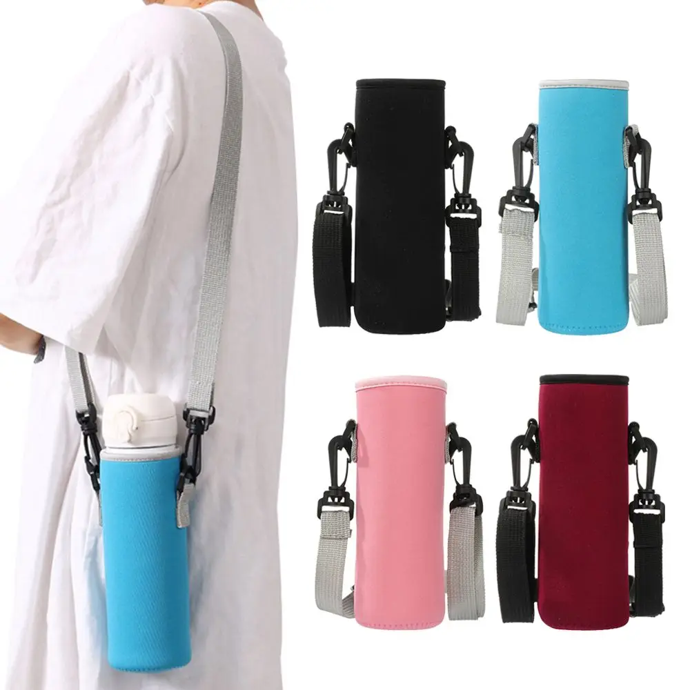 

1Pcs Water Bottle Cover Bag Pouch With Strap Neoprene Water Pouch Holder Shoulder Strap Black Bottle Carrier Insulat Bag