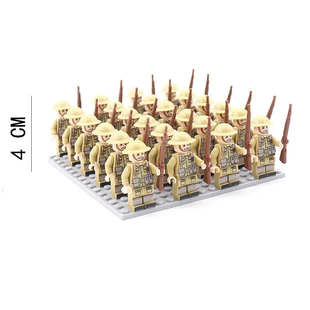 Набор игрушек WW2 Military Playset Building Blocks Soldier Array Soviet US UK China Figures Base Plate And Accessories - 24 штуки.