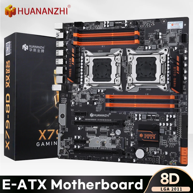 Двойная материнская плата HUANANZHI 8D с двумя процессорами LGA 2011 Xeon E5 DDR3 1333/1600/1866 МГц 256 ГБ M.2 NVME SATA3 USB3.0