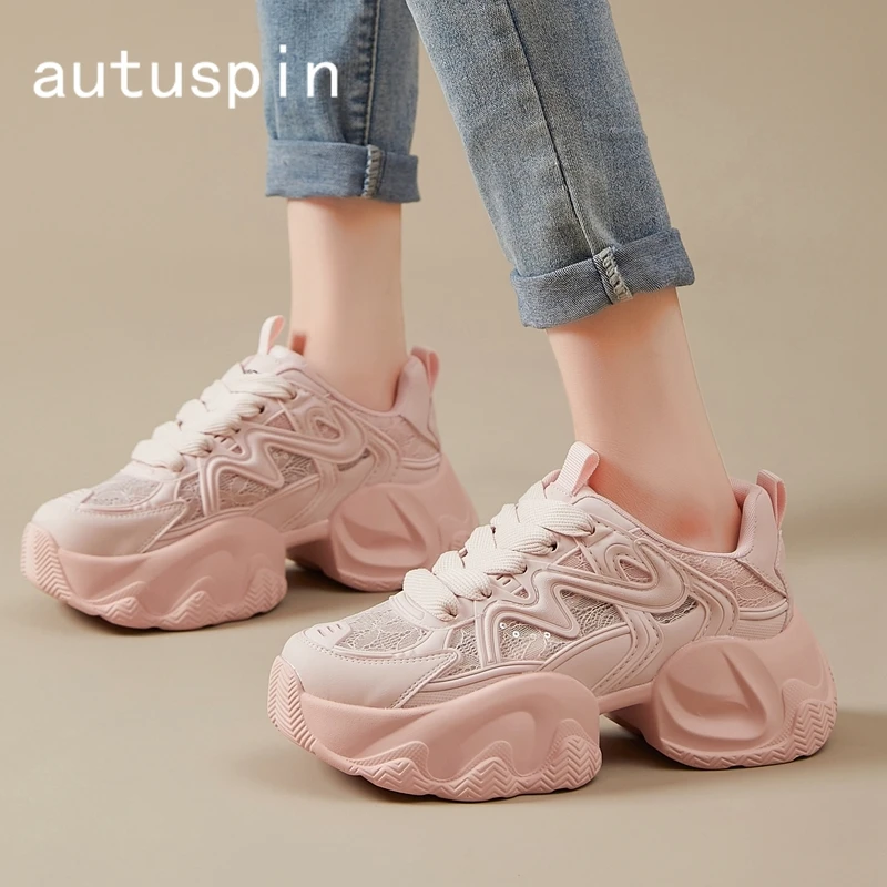 Женские кроссовки из полиуретана Autuspin уличные модные розового цвета сетчатые