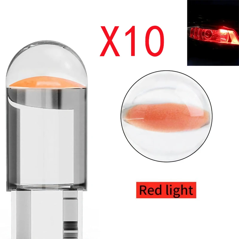 

10pcs Super Bright LED Light Bulb 6000K White Green Blue Wedge License Plate Lamp Dome Light W5W 194 T10 Car Glass Housing Cob