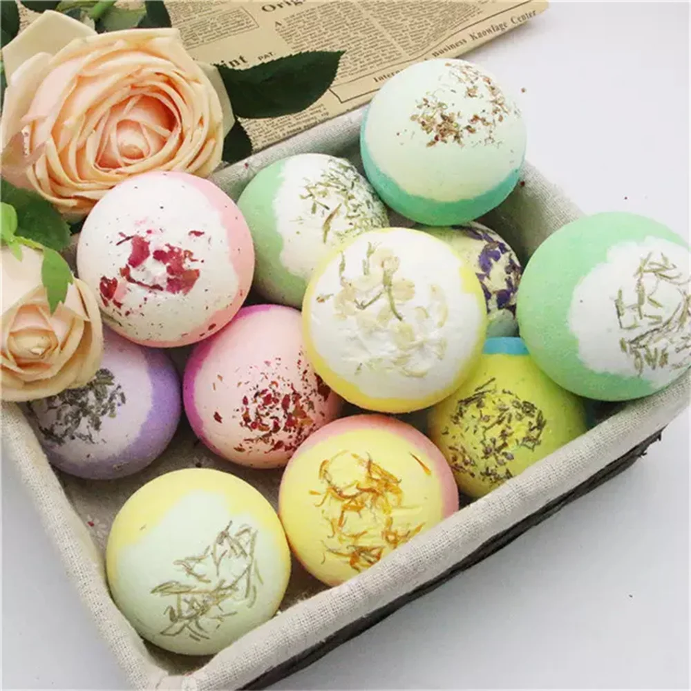 

Natural Organic Bubble Fizzy Bath Bombs Essential Oil with Dry Flowers Home SPA Bathbombs Skincare Moisturize Salt Ball