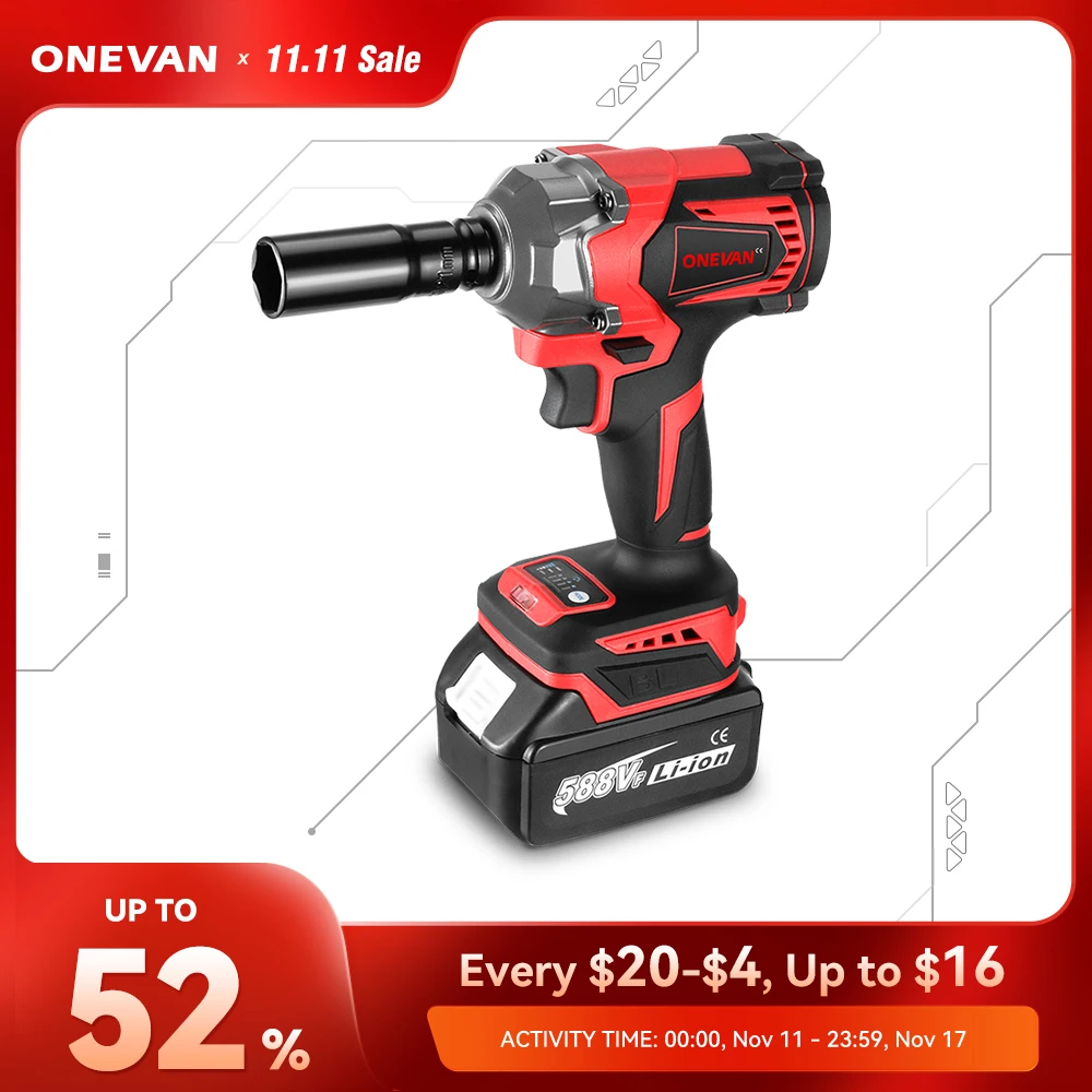 Бесщеточный Электрический ударный гайковерт onwan, 1/2 нм, с крутящим моментом, с батареей 588VF, дюйма, стандартный электроинструмент для батареи Makita 18 в
