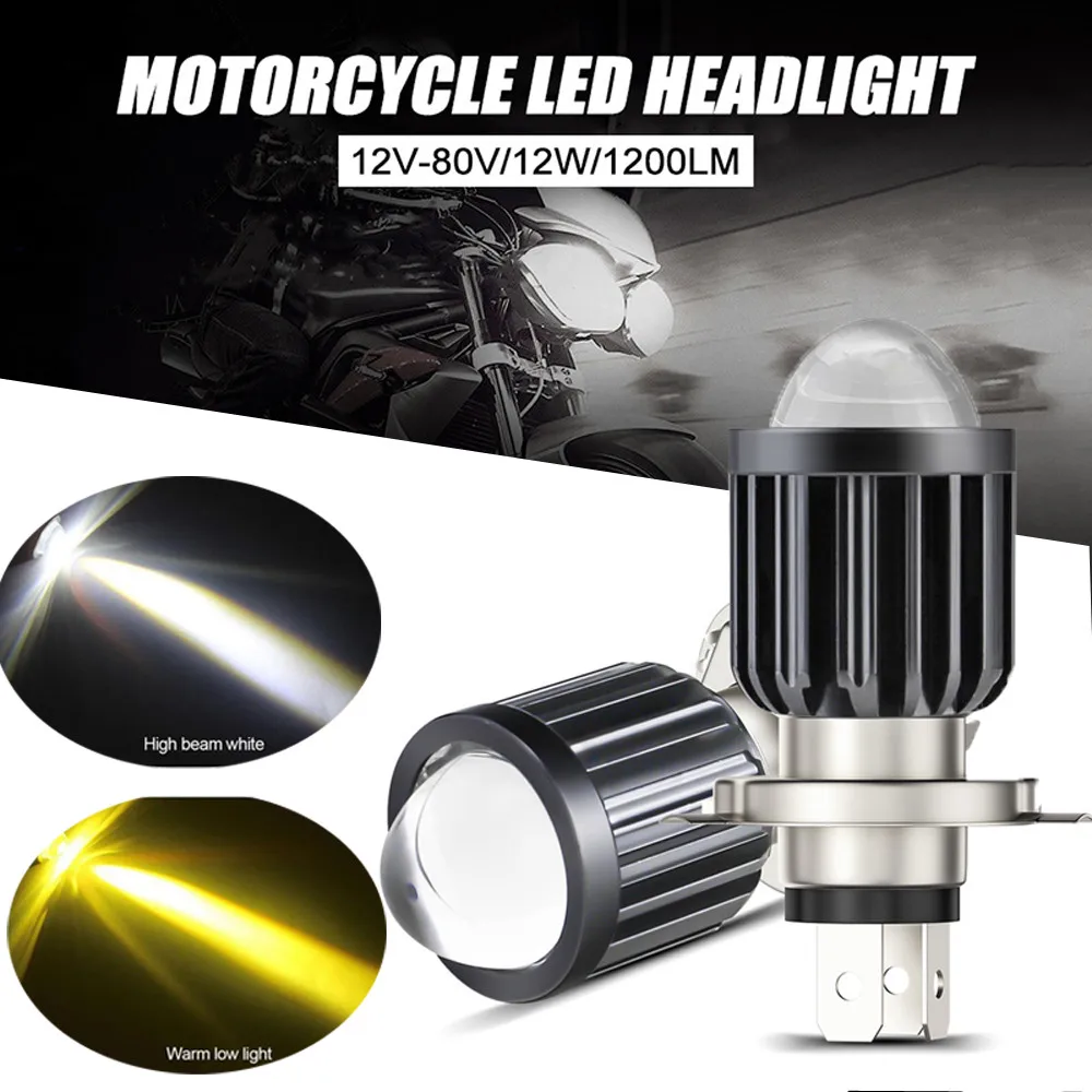 

Светодиодные мотоциклетные лампы H4 для фар мотоциклов, двухцветные Противотуманные фары ближнего/дальнего света, белый свет 6000K, дальний свет/желтый свет 3000K ближний свет