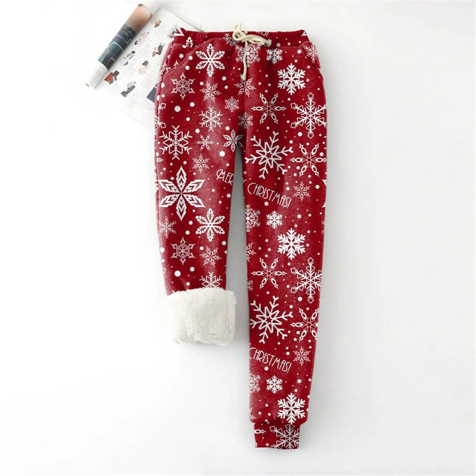 

Зимние рождественские женские брюки, теплые плотные бархатные шаровары с флисовой подкладкой, осенние спортивные брюки, повседневные брюки с Кулиской