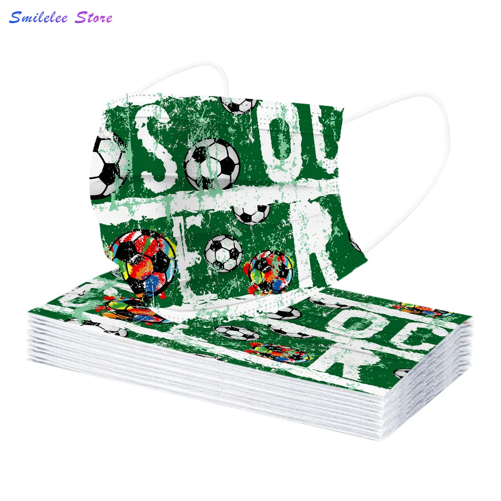 

Children's Football Print Mask Protective Face Mask Disposable Ear Loop Mask 50pcs Mixed Cosplay Skin Friendly Multi-purpose