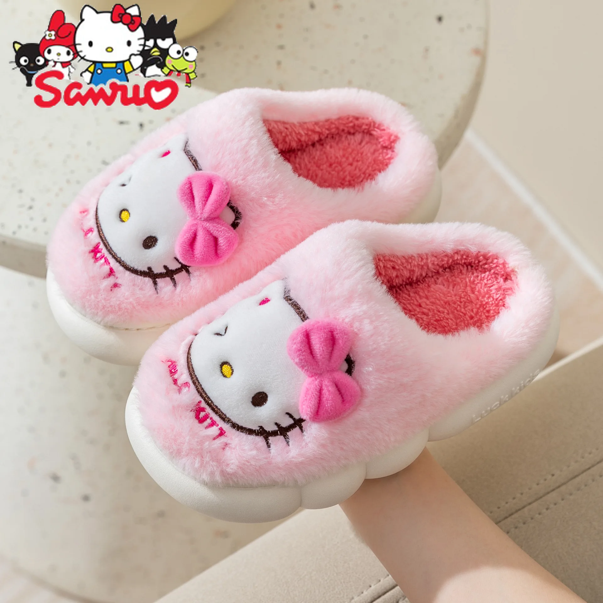 

Sanrio Melody Kuromi Hello Kitty Cinnamoroll Pochacco Slippers Non-slip Warmth Cute Home Winter Parent-child Girls Cotton Drag