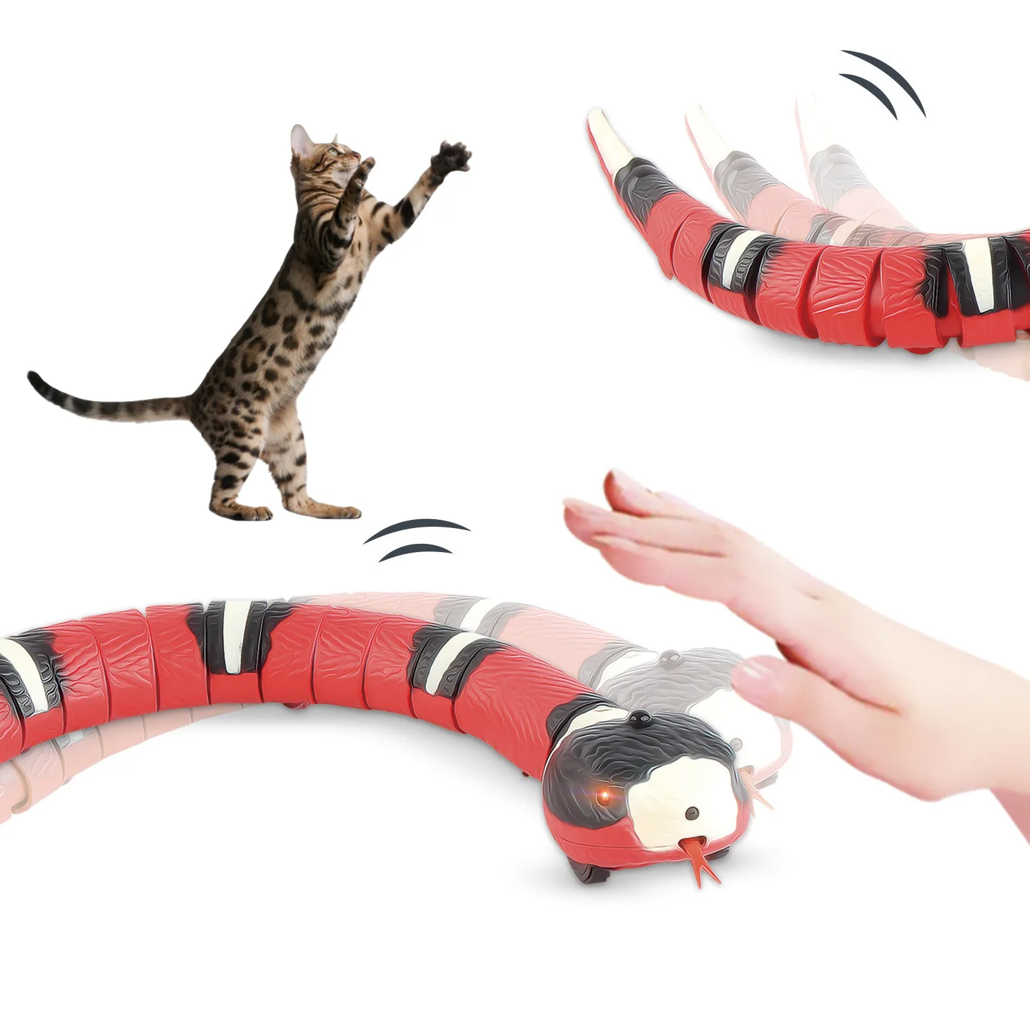 

Automatic Cat Toys Interactive Smart Sensing Snake Tease Toys For Cats Funny USB Rechargeable Cat Accessories For Pet Dogs Play