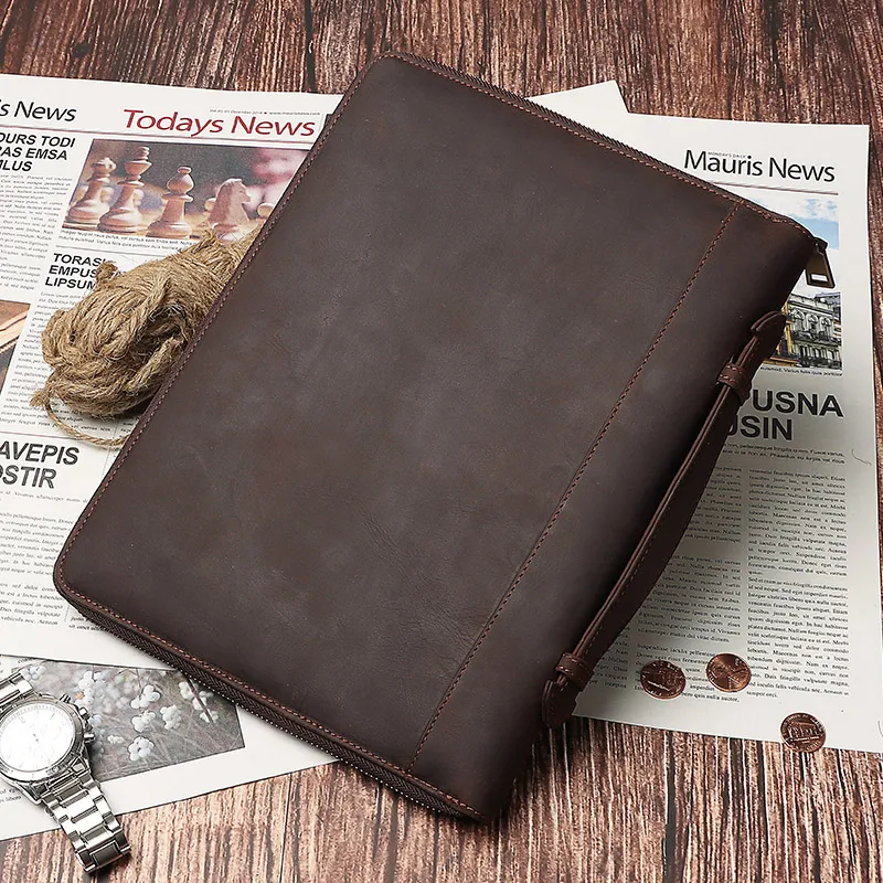Leather Men 9.7in Ipad Bag Business Portfolio Case For iPad Multifunctional Clutch with Pencil Holder Portable Quality Briefcase