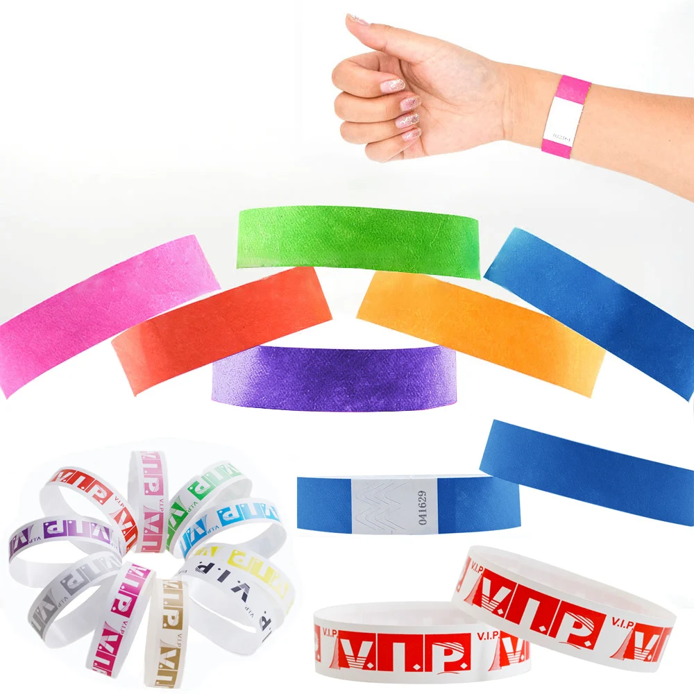 100pcs Party Paper Bracelet Synthetic Paper Plastic Wristbands Sticky Wristband Print Pattern Logo Paper Card Party Wristbands