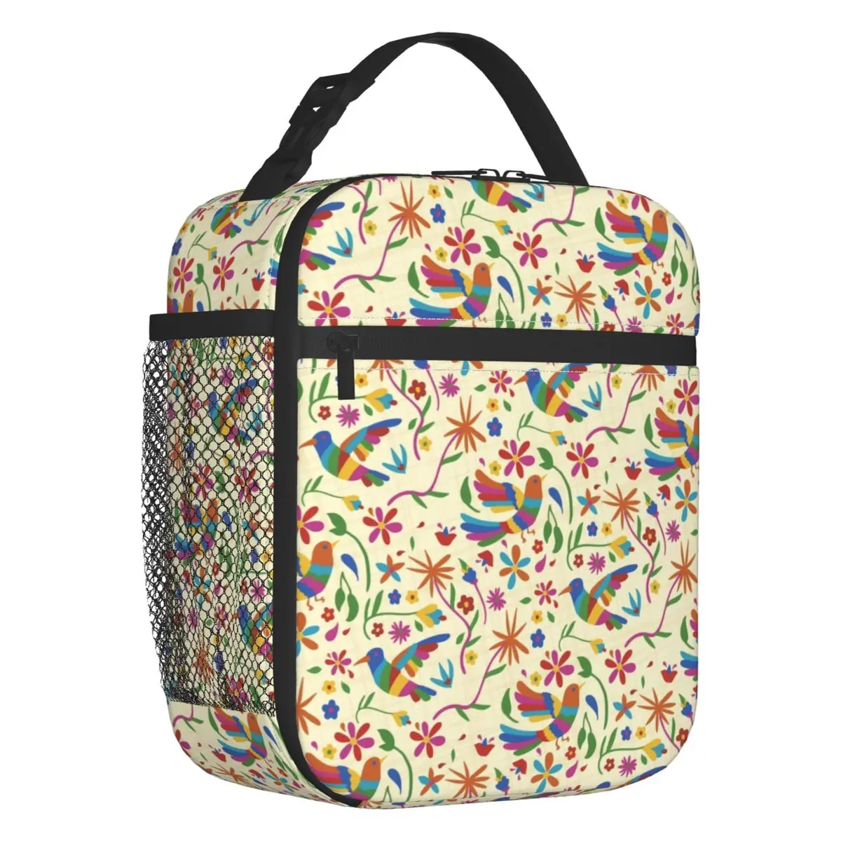 

Mexican Otomi Birds And Flowers Pattern Insulated Lunch Bag Picnic Traditional Textile Art Waterproof Cooler Thermal Lunch Box