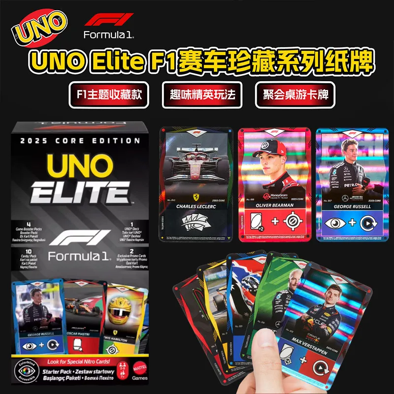 Фото Коллекционное издание карточной игры UNO Elite HotWheels F1 Racing: Премиальные игральные карты с редкими дизайнами болидов F1, настольная игра, игрушка, подарок №1