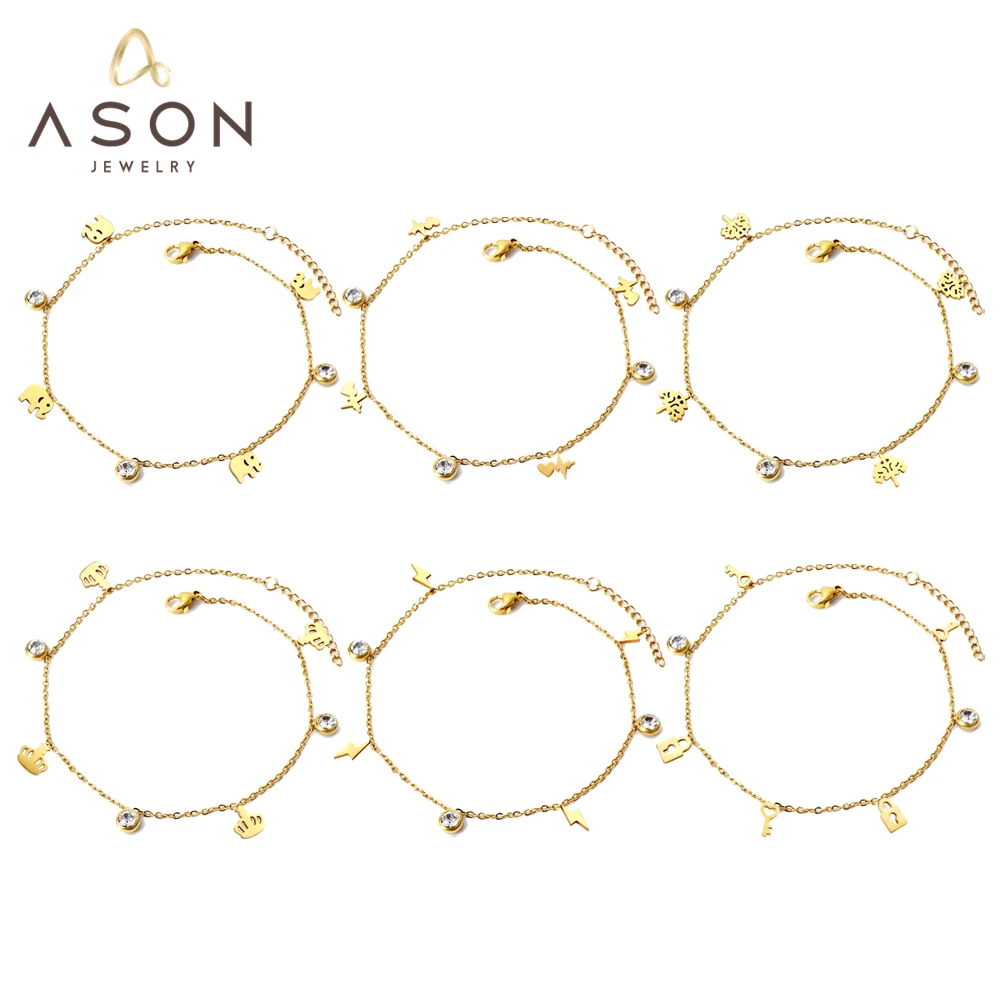 

ASONSTEEL Stainless Steel Chains Bracelets Accessories Crown Tree Charm Cubic Zirconia Bangle Gold Color For Women Jewelry Trend