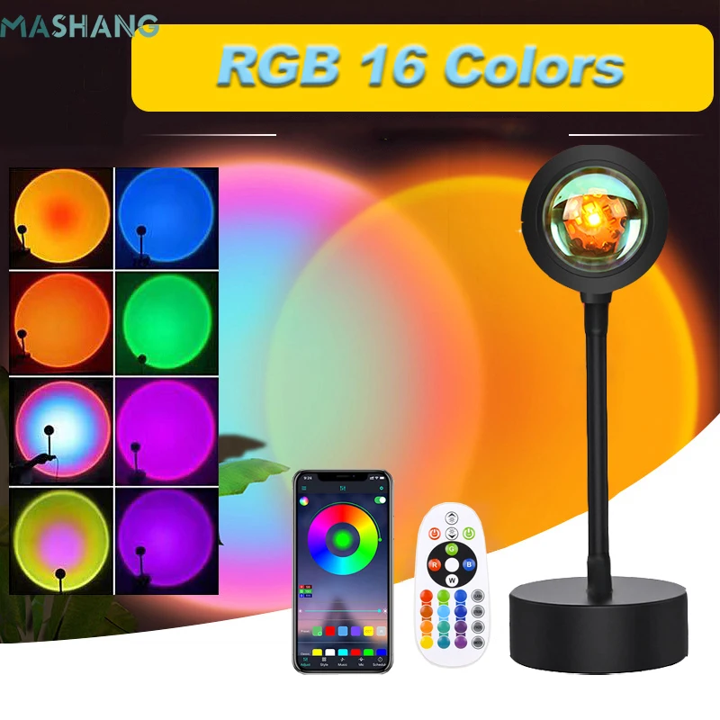 

Led Smart Bluetooth Sunset Projection Lamp with App Remote Control Sunset Light Rainbow Projector for Room Photography Girl Gift
