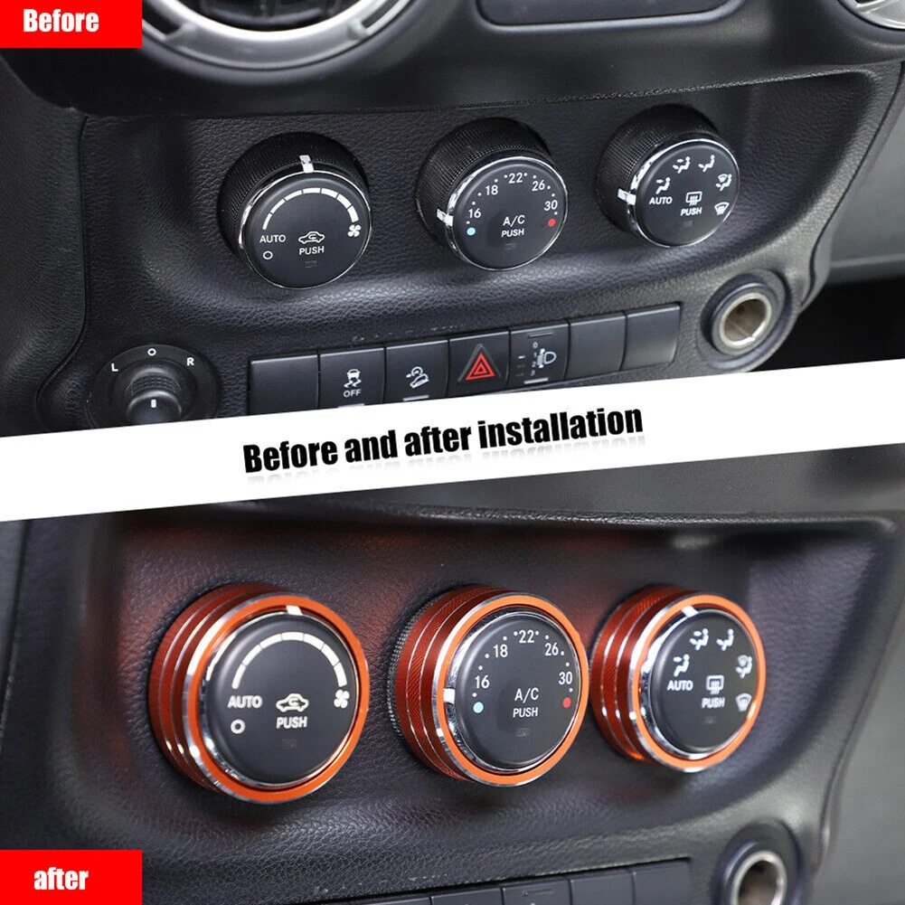 

Part Knob Cover Trim Accessories Air Conditioner Aluminum Alloy For Jeep Wrangler JK 2011-17 Knob Cover Orange