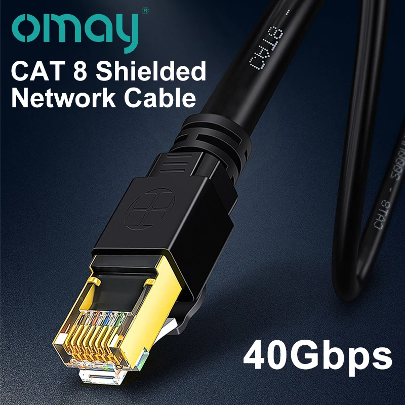 

OMAY RJ45 Ethernet Network Cable CAT8 CAT7 40Gbps 2000MHz Networking Cotton Braided Internet Lan Cord for Laptops Router