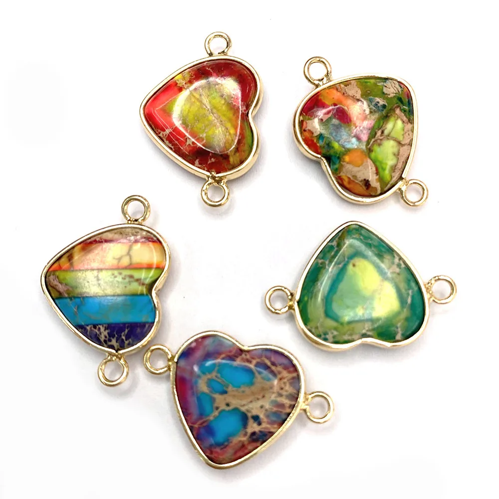 

2pcs Charm Natural Emperor Stone Jewelry Love Double Hole Connector Fashion Color Pendant DIY Earring Jewelry Accessories