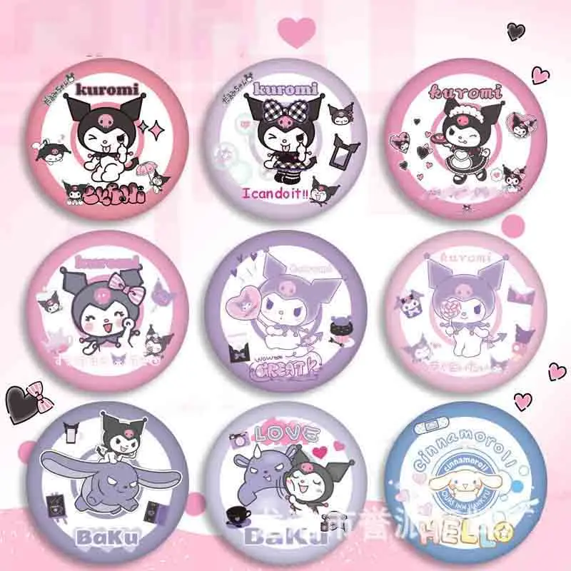 

Kawaii Sanrios Cartoon Kuromi My Melody Cinnamoroll HelloKitty Round Brooch Badge Cute Kids Toy Anime Accessories 2pcs Girl Gift