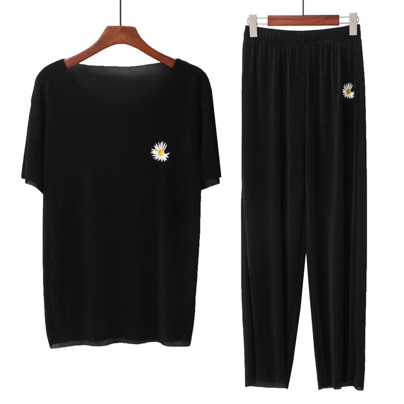 Summer Pajamas Set Sexy Sleepwear Women Pink Elastic Pyjama Women's Cool Cotton Print Short Sleeve Shirt 2022 Fashion Clothes