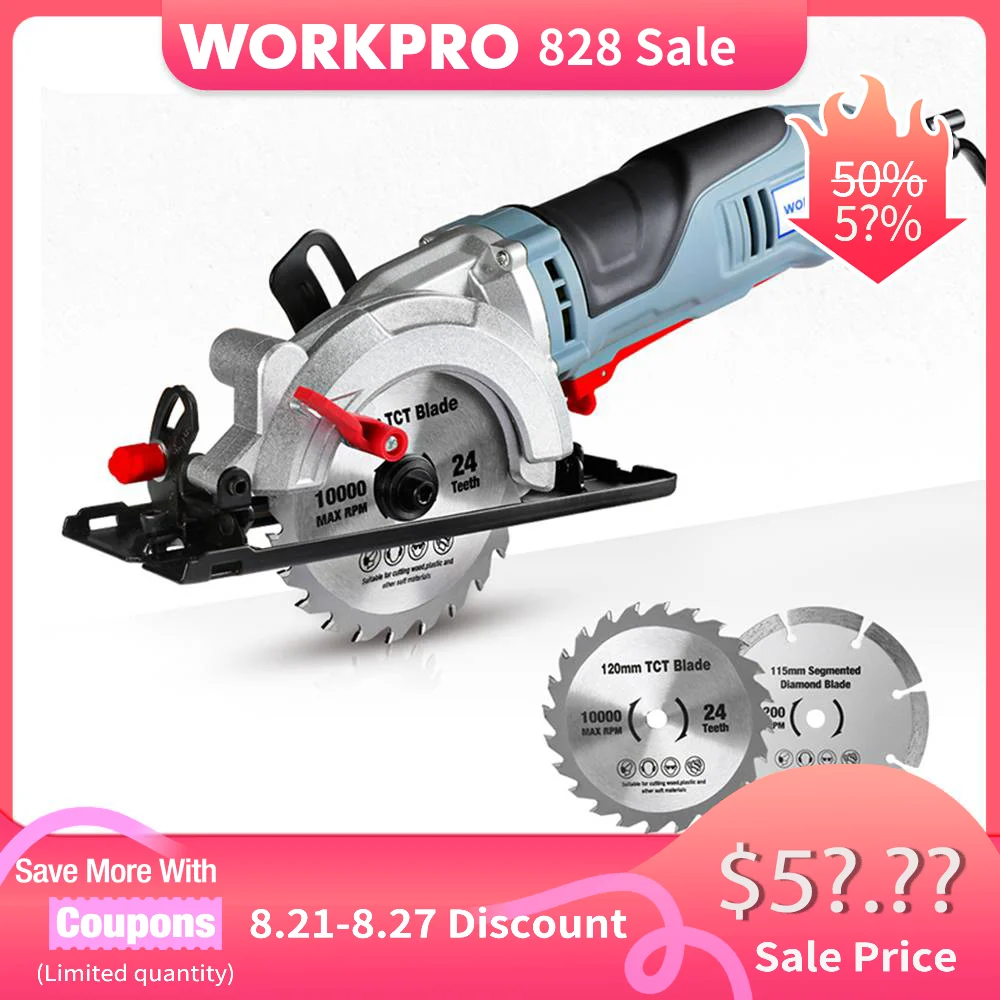 750 Вт WORKPRO электрическая мини циркулярная пила, многофункциональная электрическая пила с лезвием TCT и алмазным бриллиантом, электроинструменты