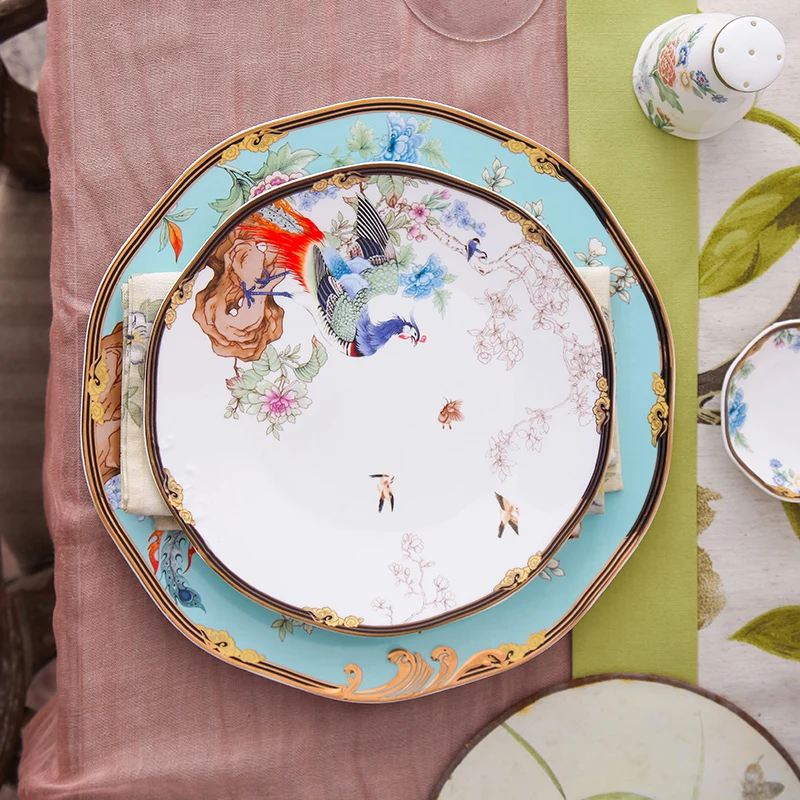 Креативные керамические тарелки ручная роспись декор павлина обеденный набор