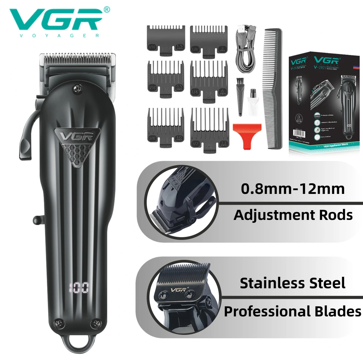 

VGR Hair Clipper Rechargeable Crodless Hair Trimmer Hair Cutting Machine Professional Electric Shaving Machine for Men V-282