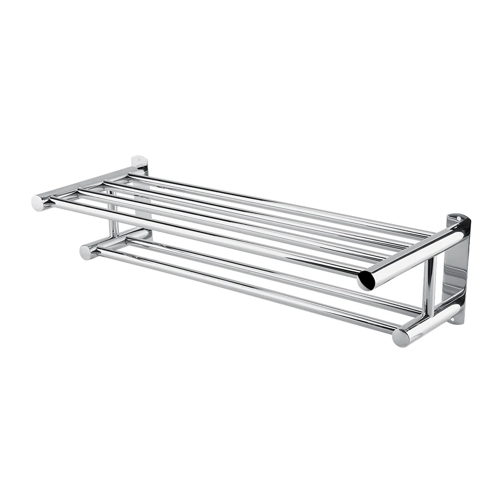 

Double Layer Chrome Wall Mounted Bathroom Towel Rail Holder Shelf Storage Rack