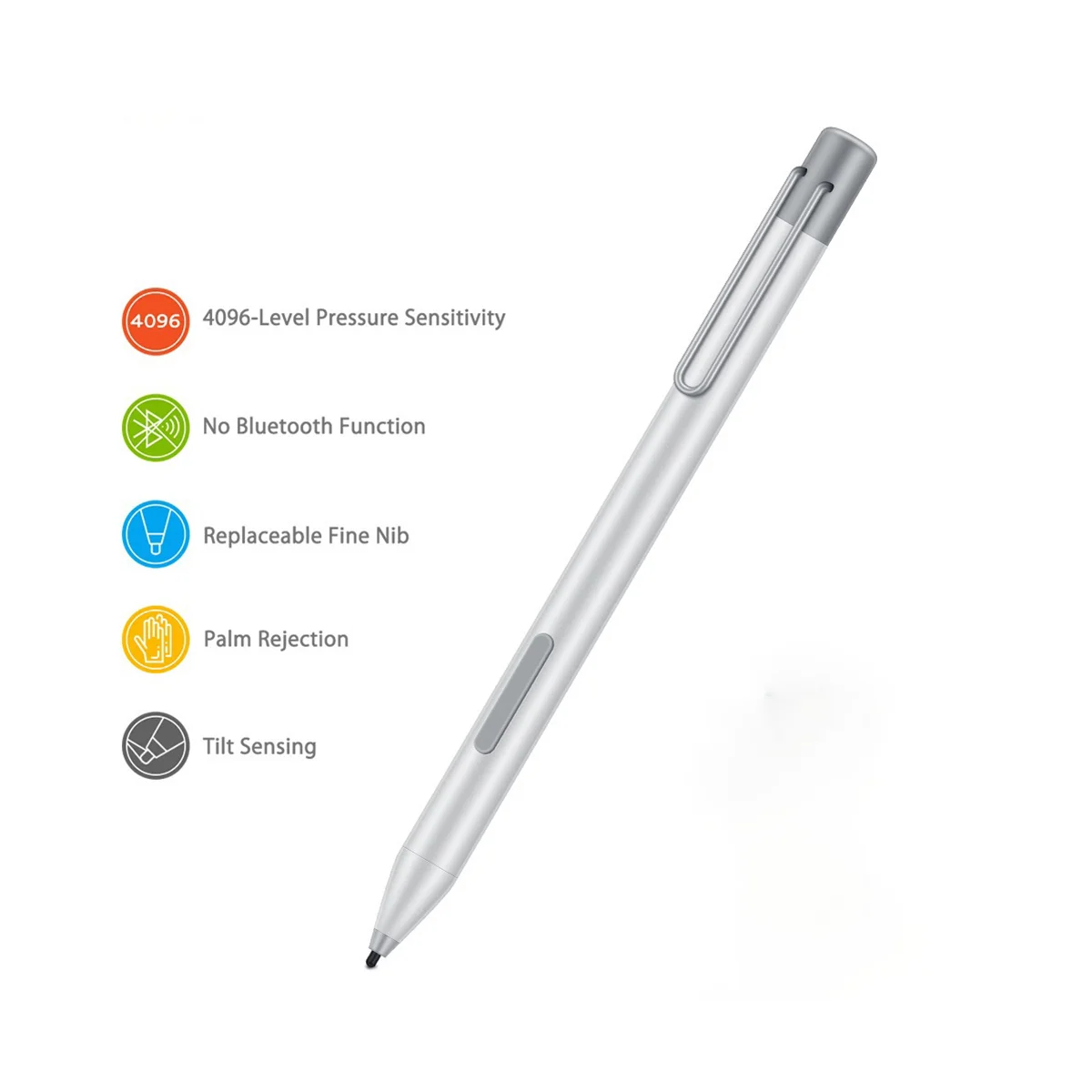 

Электронная ручка для Stylus Pen Go Pro7/6/5/4/3, 4096 уровней давления с экстрактором наконечников + наконечник-Серебристый