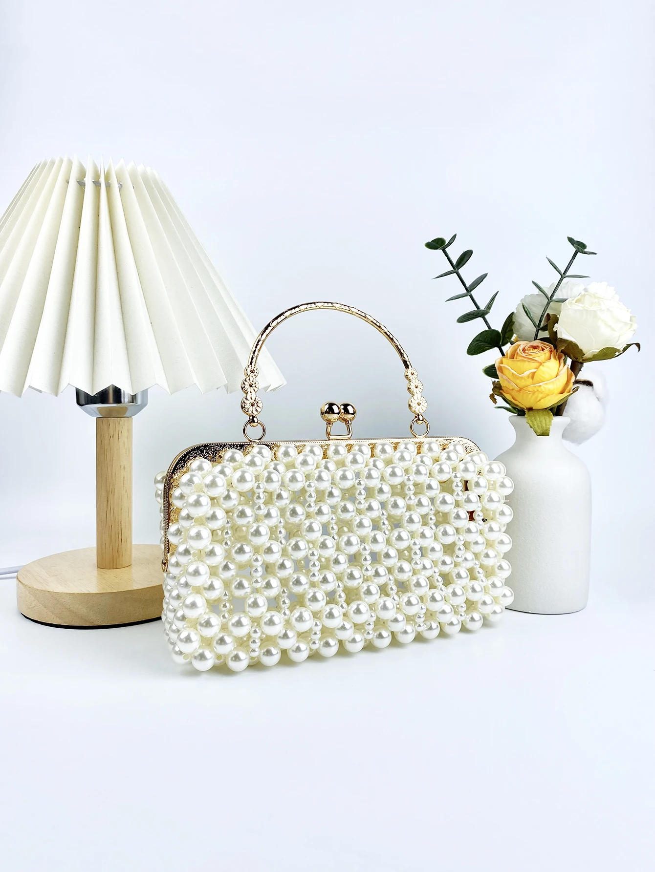 Сумка с жемчугом во французском стиле модная Корейская плетеная ручная