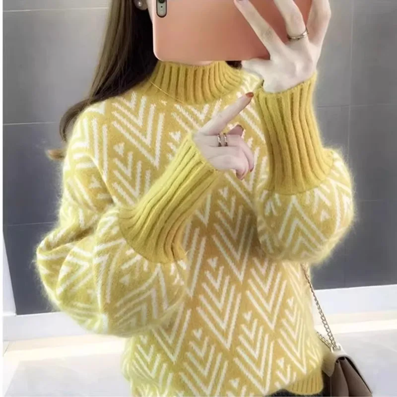 Женские зимние толстые теплые вязаные свитера женская модная уличная одежда