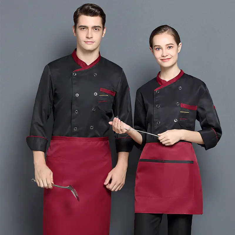 black Chef Shirt Apron HatChef Jacket Wholesale Head Chef Uniform Restaurant Hotel Kitchen Cooking Clothes Catering Foodservice