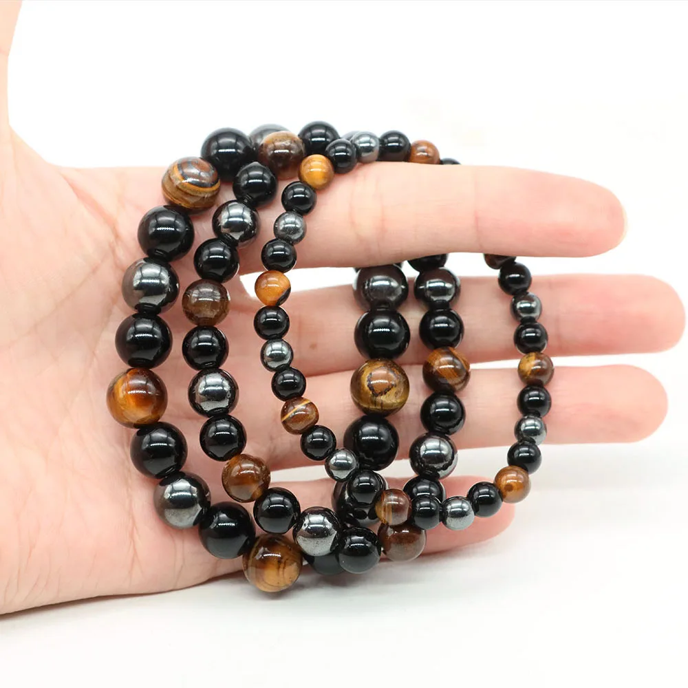 Браслет с тройной защитой натуральный гематит обсидиан тигровый глаз каменные