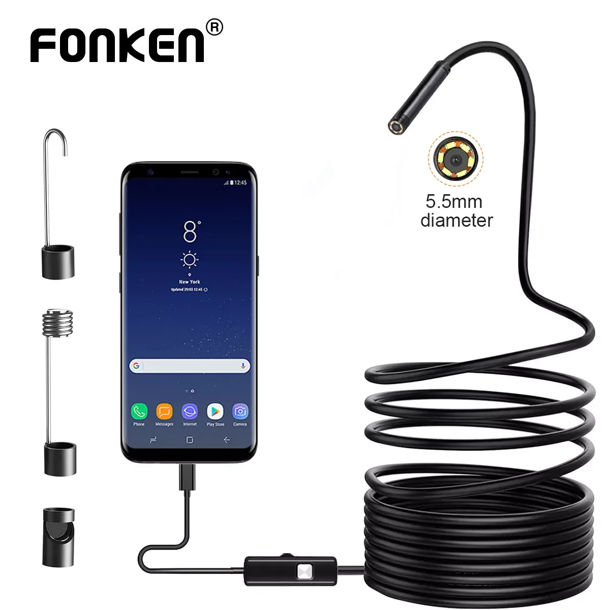 

Endoscope Camera 5.5mm Flexible IP67 Waterproof Micro USB industrial Endoscope Camera for Android Phone PC 6LED Adjustable