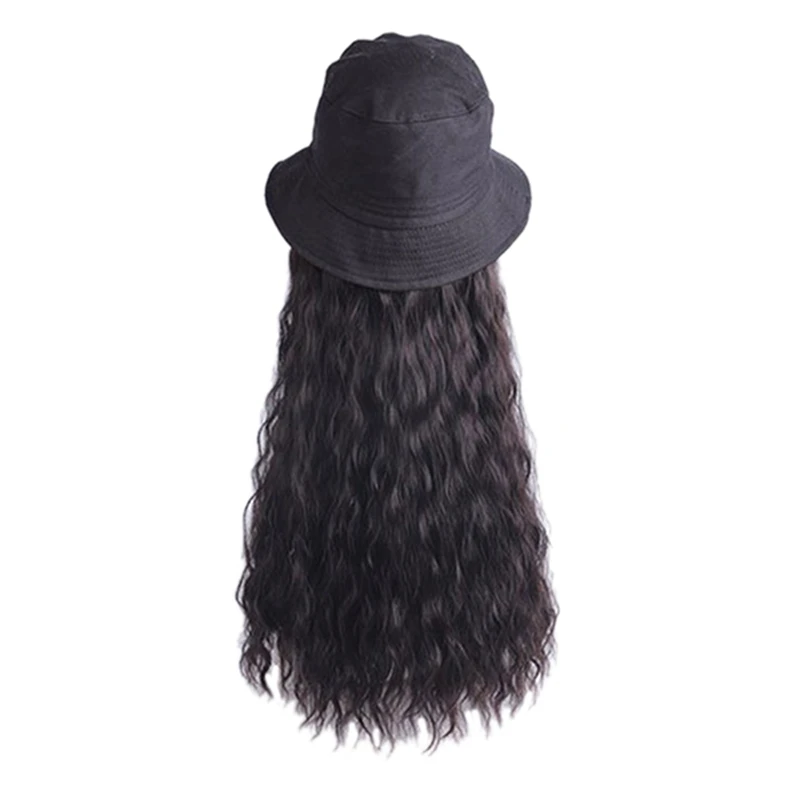 

Hat Wig One Summer Outdoor Hat Wig Wavy Hair With Hat Wig Hair Extension Long Synthetic Wig With Hat -Black Hat Noodle Roll