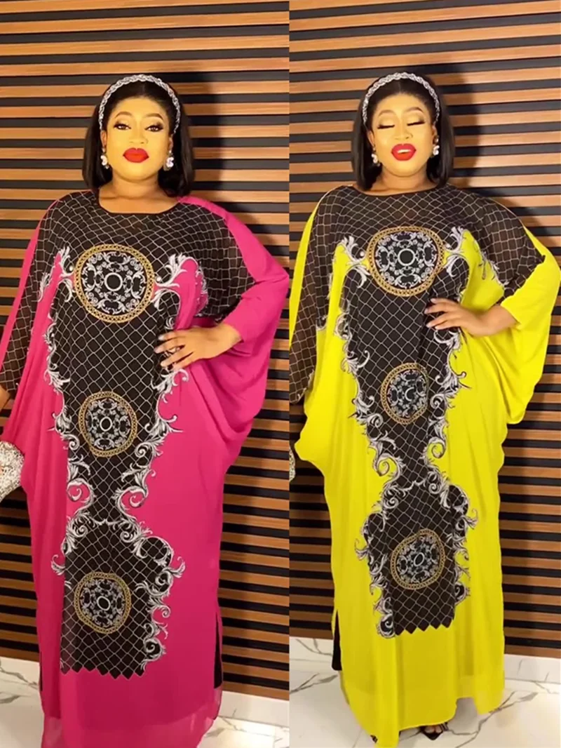 Kaftan Dubai Abaya Turkey Muslim Chiffon Maxi Dress Elegant African Dresses for Women Islam Clothing Boubou Robe Djellaba Femme