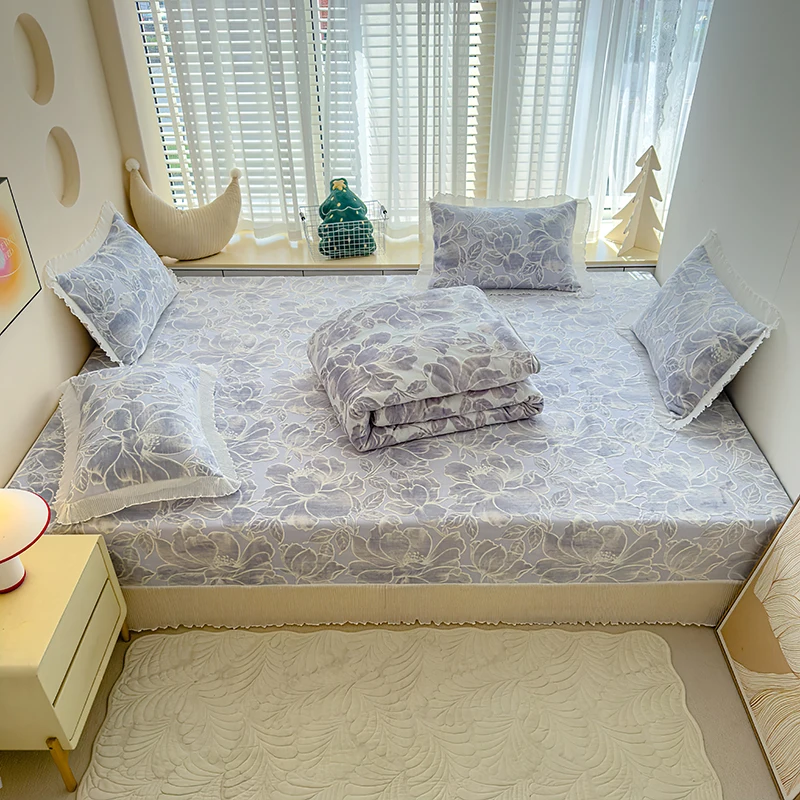 Custom Tatami Carved Velvet Bed Cover Breathable Non-Slip Northeast Large Kang Thickened Milk Coral Sheet