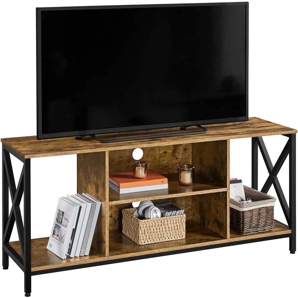 

TV Stand Wooden Open Storage with Metal Frame Compartments Living Room