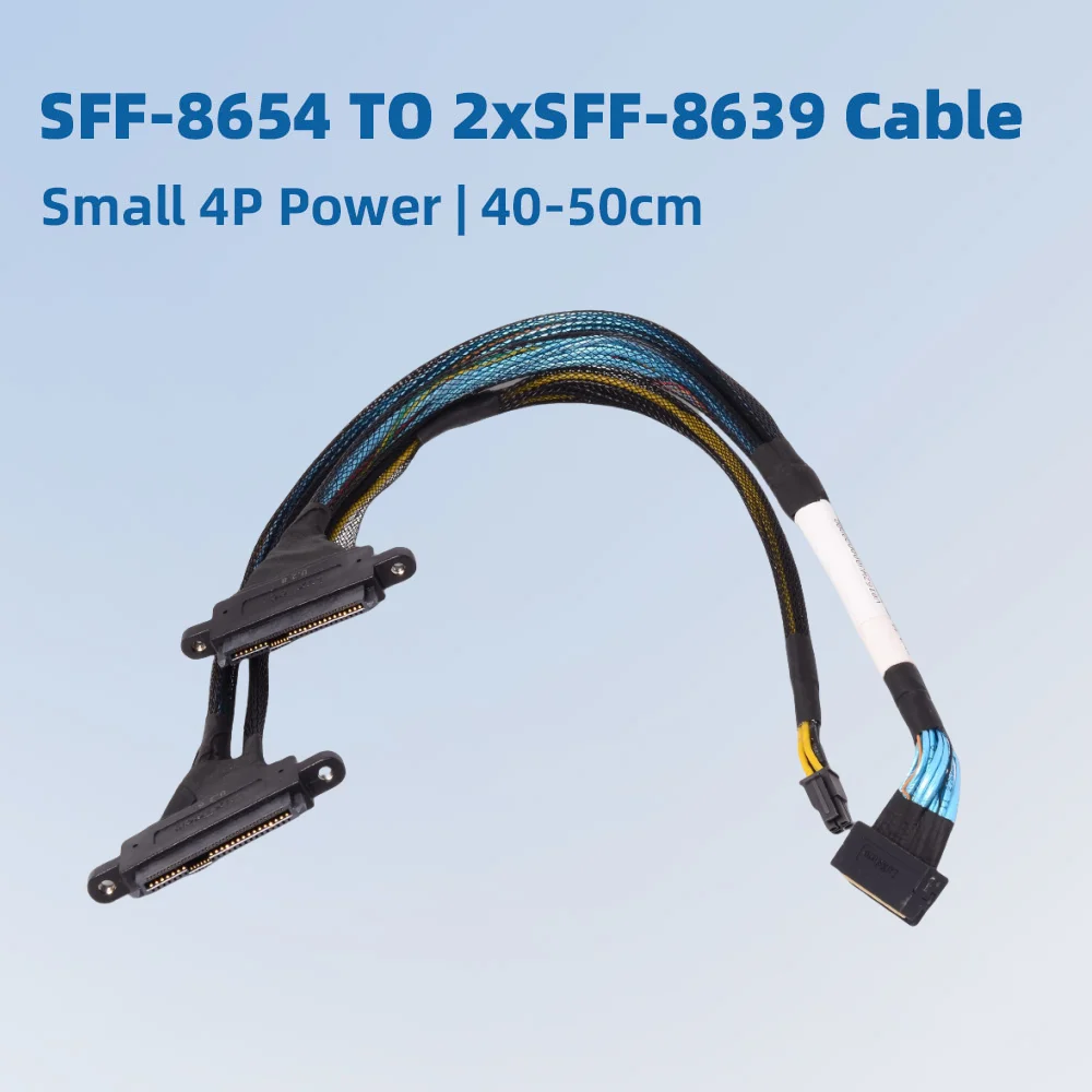 Фото 2025 НОВЫЙ LP Slim SAS 8654 8i к Dual NVMe U.2 SFF-8639 Кабель-адаптер жесткого диска LP8654 до 8639 40-50 см №1