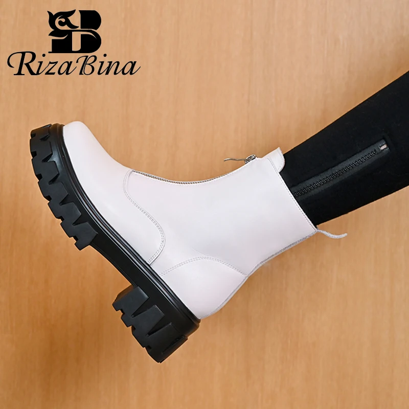

RIZABINA New Arrivals Women Ankle Boots Real Leather Chunky Ins Shoes Woman Winter Fashion Zip Short Boot Footwear Size 34-39