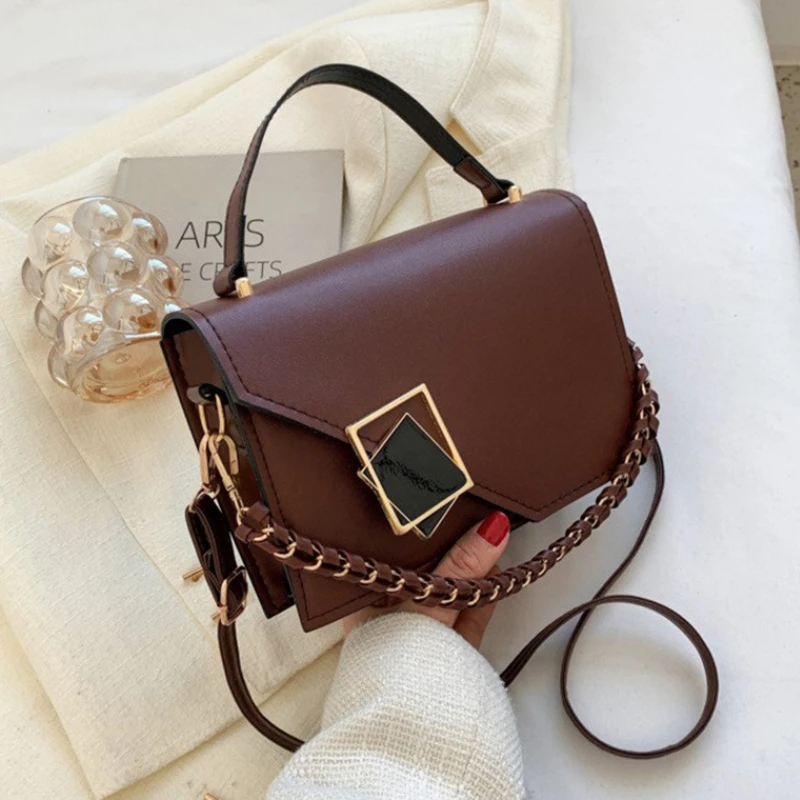 

Модная женская Ретро сумка через плечо, Повседневная квадратная сумка на цепочке для отдыха, Женская однотонная сумка через плечо