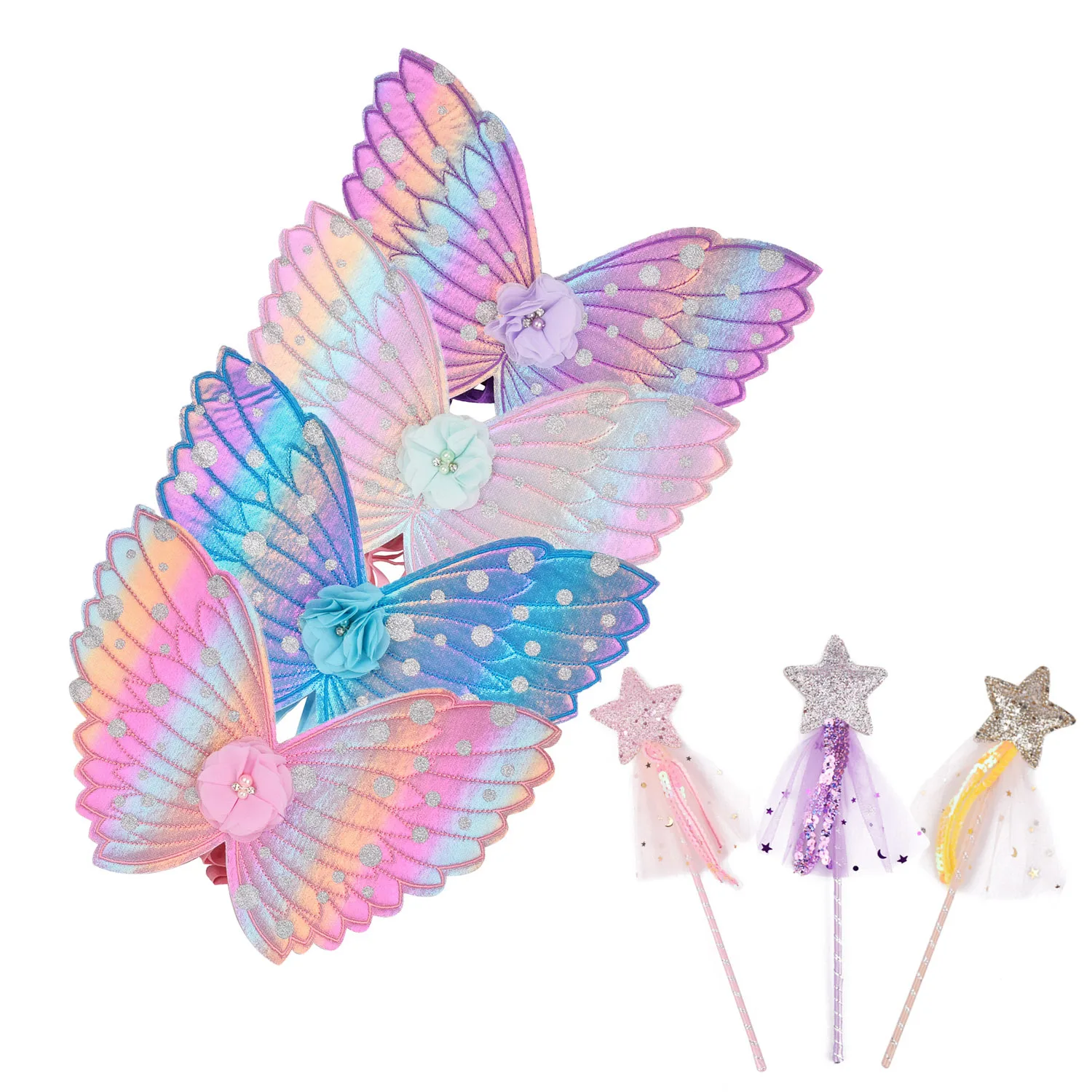 

Cute Children Costumes Performance Props Gradient Color Butterfly Princess Angel Wings Fairy Stick Kids Dress Up Playing Toys