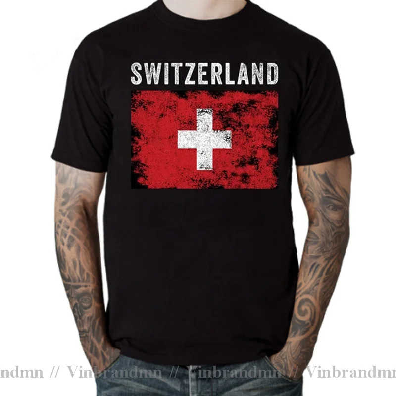 Винтажная футболка с флагом Швейцарии Sussi Suisse потертые футболки швейцарским