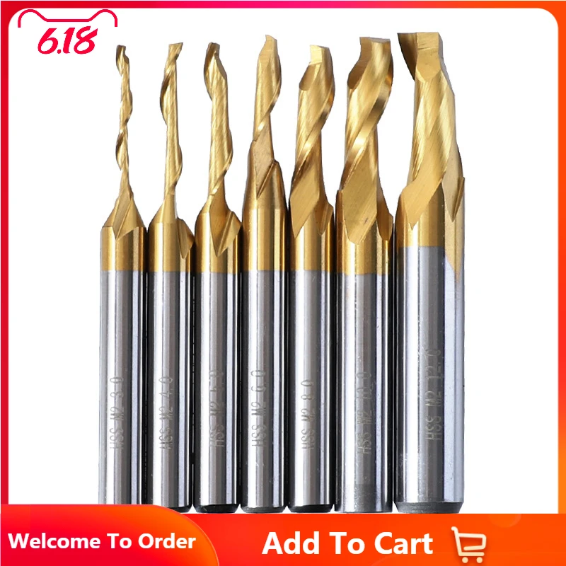 

HSS Titanium End Mill CNC Engraving Router Bits Single Flute Spiral Milling Cutter 3/4/5/6/8/10/12mm For Aluminum