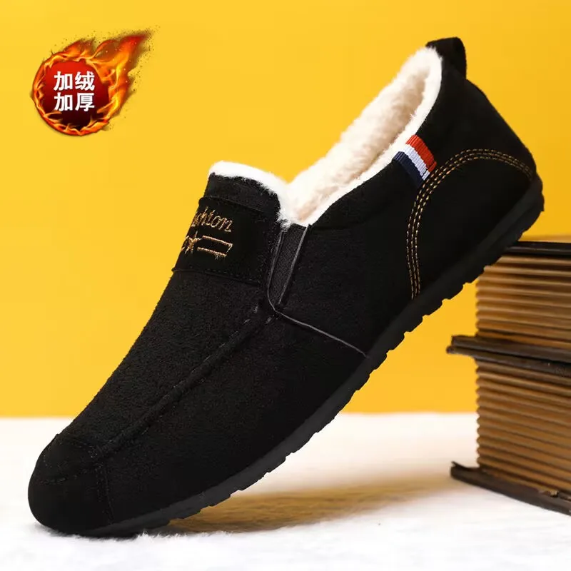 

Мужские хлопковые туфли, черные плюшевые теплые хлопковые туфли, удобная дышащая обувь из Пекинской ткани, для осени и зимы, 2023