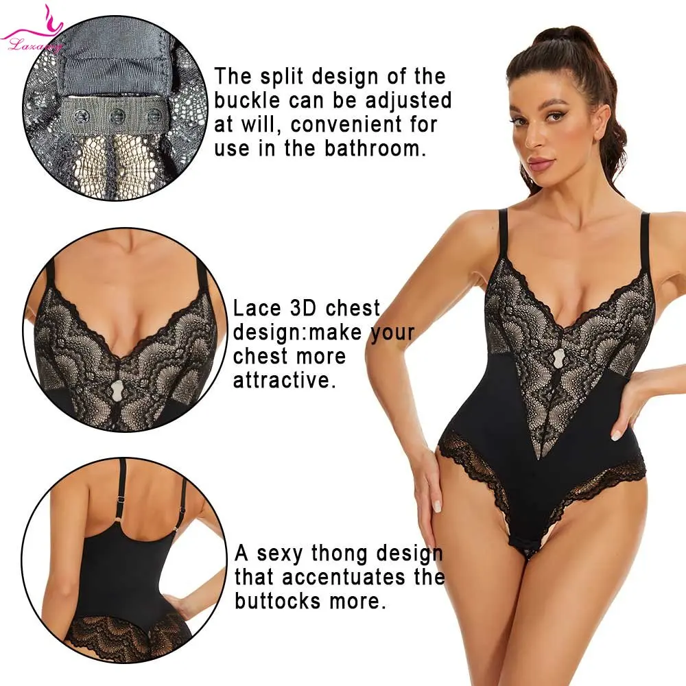 LAZAWG Bodysuit Shapewear Women Full Body Shaper Slim Tummy Control Abdomen Shapers Corset V-neck Belly Trimmer Underwear
