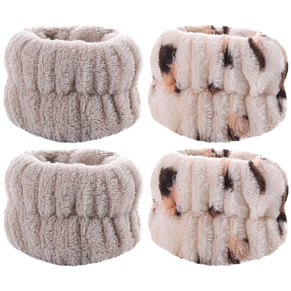 

4 Pcs Microfiber Wristband Athletic Sets Women Face Washing Wristband Portable Wrist Sweatband Flannel Spa Wash Towel Band Miss