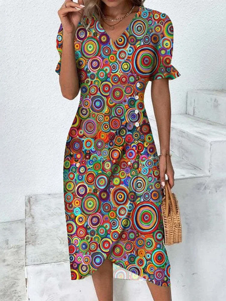 

OUSLEE винтажное платье с цветочным принтом и пышными рукавами женское облегающее платье в стиле бохо женское платье с V-образным вырезом на пуговицах ДРАПИРОВАННОЕ асимметричное ТРАПЕЦИЕВИДНОЕ ПЛАТЬЕ